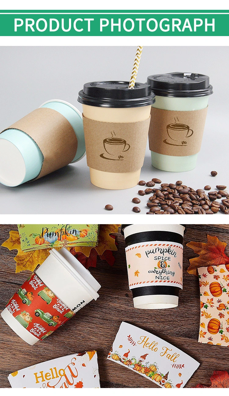 Biodegradable Disposable Cup Sleeve Custom Printed Takeaway Coffee Cup Holder Sleeve